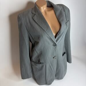 Vintage 1990s DKNY Womens Size 8 Gray Stripe Cotton Blend Two Button Blazer